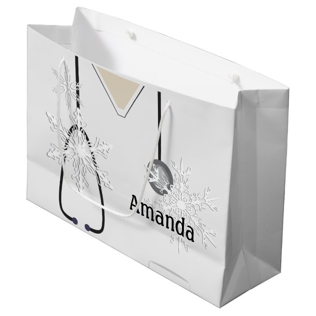 Sjukvårdssporten White Snowflake Lg Gift Bag (Framsidan Vinklad)