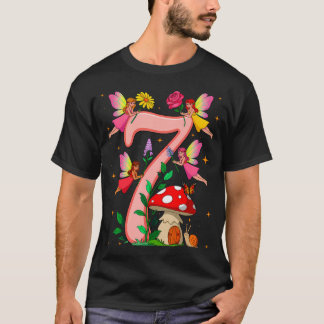 Sjunde födelsedagsflicka fjäril svamp 7 år t shirt