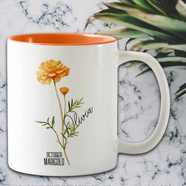 Sjunde höstmånaden oktober Marigold Namn Två-Tonad Mugg (Skapare uppladdad)