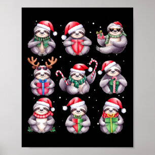 Sjunde julafton Ljus Funny Sloths Älskare Animal P Poster
