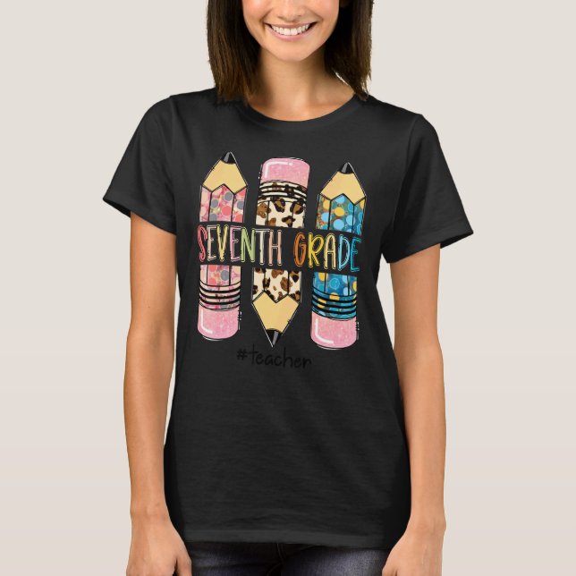 Sjunde Klass-läraren Leopard Pencil 7:e Klass Tea T Shirt (Framsida)
