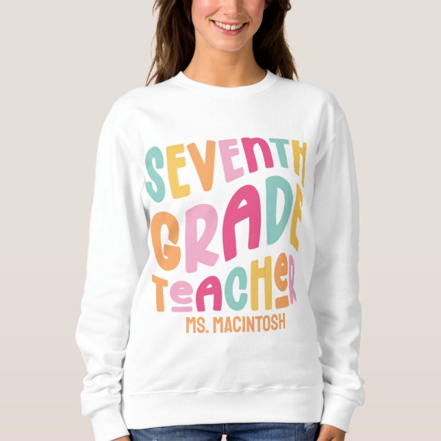 Sjunde Klass-lärarfärgad retrostext T Shirt (Framsida)