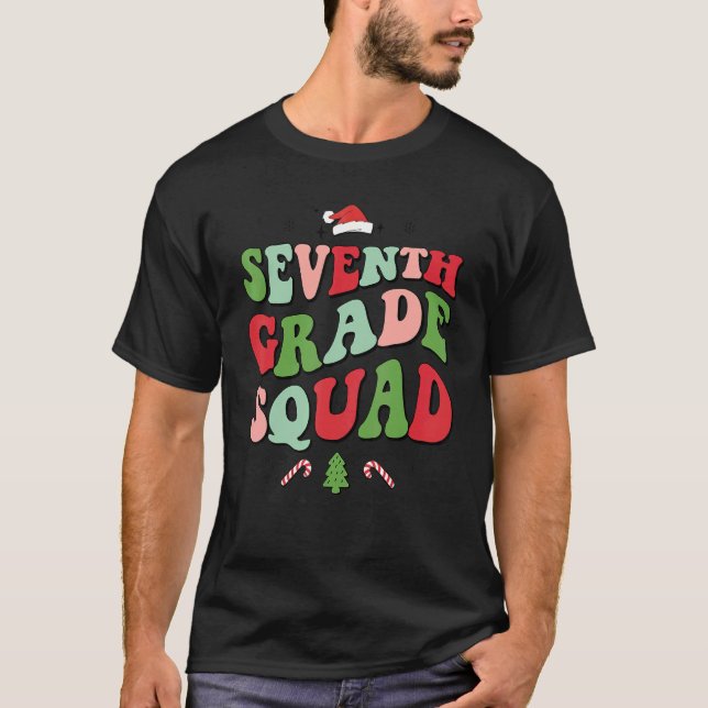 Sjunde Klassens Squad Jul Groovy Familjejul Pyjama T Shirt (Framsida)