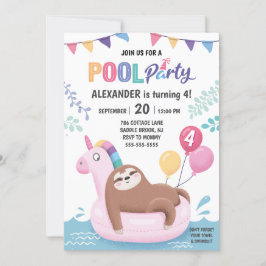 Sjunde och Unicorn-sommardagen Bassäng Party Inbjudningar