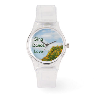 Sjung Dans Kärlek tittar på Vallmo Blommor Äng Armbandsur