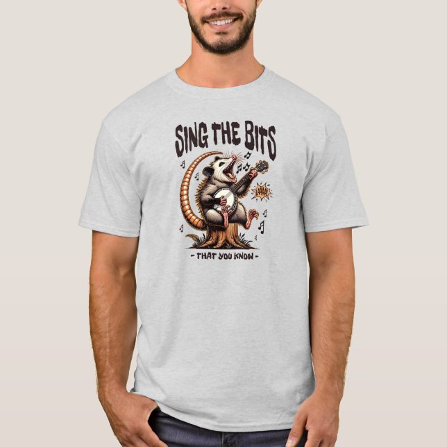 Sjung Småbitarna Pungräddbanjo Humor T Shirt (Framsida)