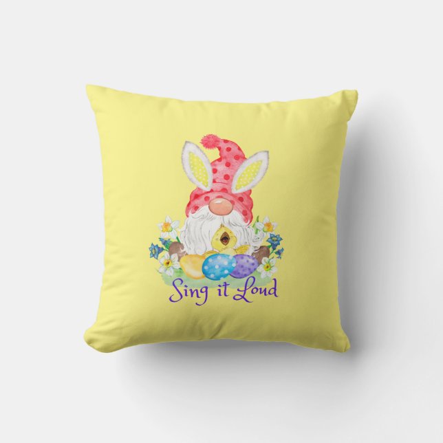 Sjunga det Loud Adsible Springtime Gnome Pillow Kudde (Framsida)