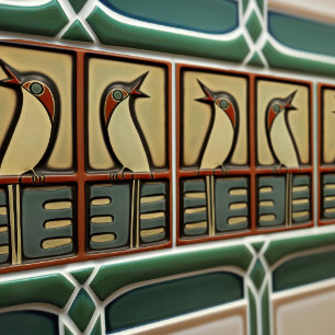 Sjunga Fåglar Symmetrical Art Deco Nouveau Wall De Kakelplatta