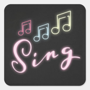 Sjunga Neon Musik noter Fyrkantigt Klistermärke