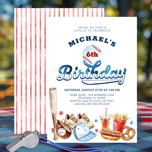 Sjunga över Baseball Födelsedagsfest inbjudan (Watercolor Baseball Birthday Party Invitation)