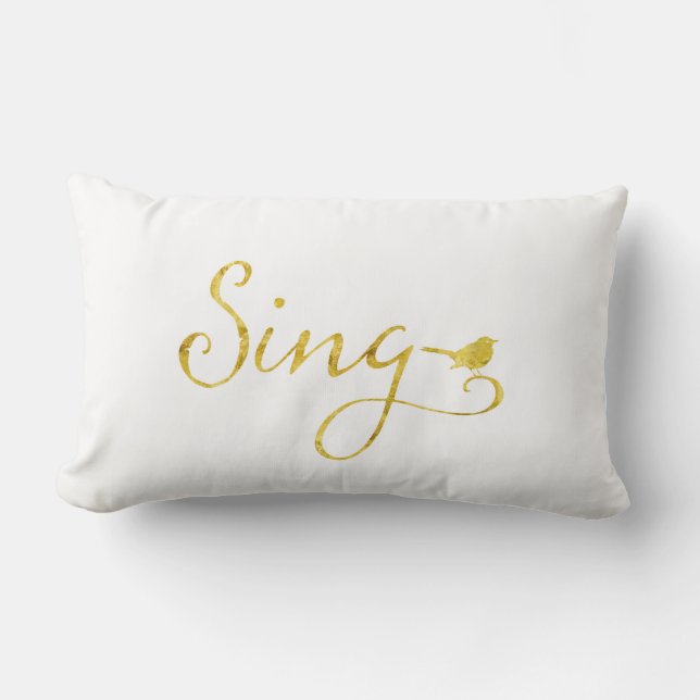 Sjunga Sång Bird Guld Faux Glitter Metallic Sequin Lumbarkudde (Framsida)