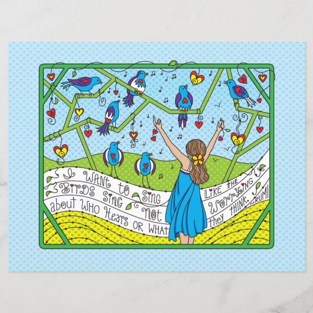 Sjunga som Birds Sjunga_Flat Papper Lakan 11" x 8, (Framsida)