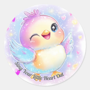 Sjunga ut ditt lilla hjärta: Cute Pastel Baby Bird Runt Klistermärke