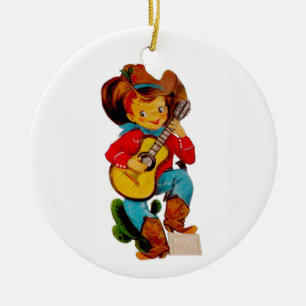 Sjungande Cowboyunge Julgransprydnad Keramik