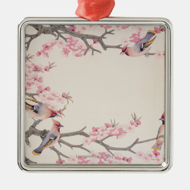 Sjungande fåglar i vår julgransprydnad metall (Framsidan)