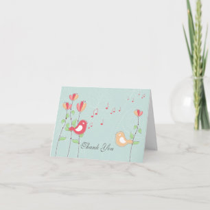 Sjungande Fåglar med Blommor Bröllop Tack Kort
