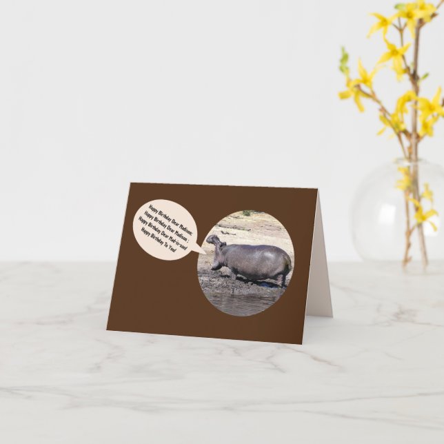 Sjungande flodhäst födelsedagskort/personalisera kort (Gul blomma)