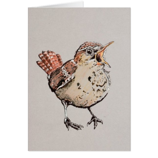 Sjungande gärdsmygillustration hälsningskort (Framsidan)