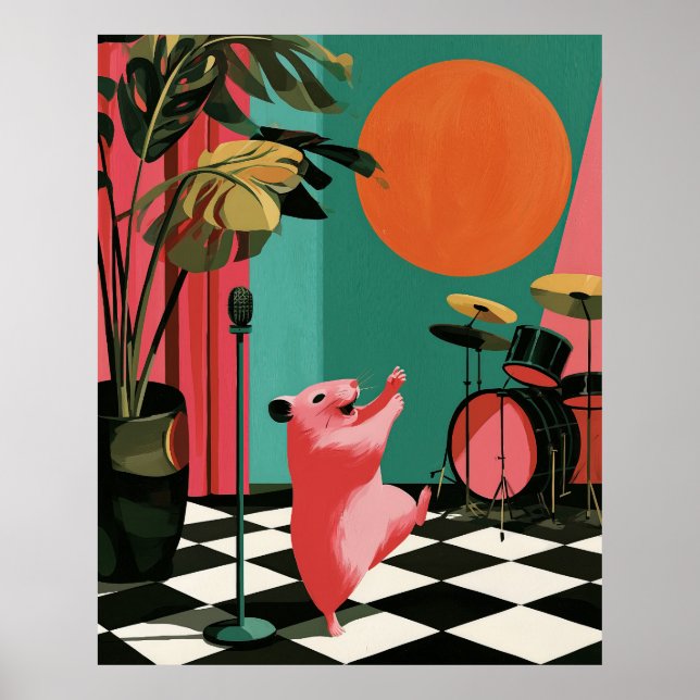 Sjungande hamster Retro Musik Väggkonst (Framsidan)