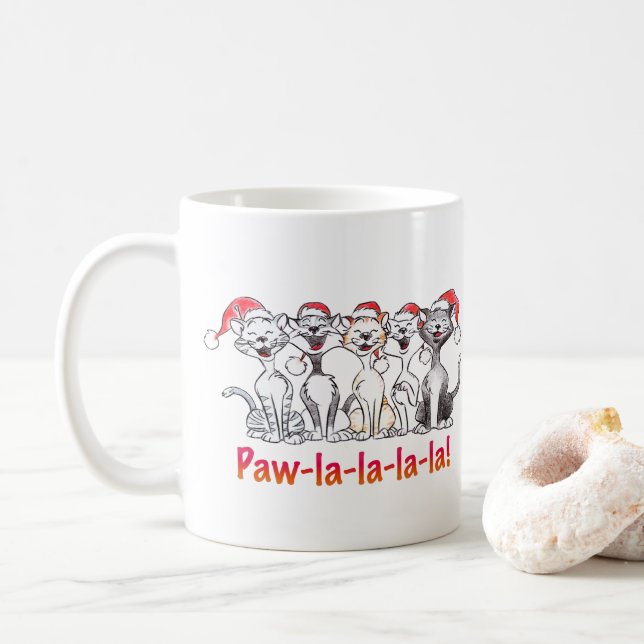 Sjungande julkatten med tomteluvor kaffemugg (Med munk)