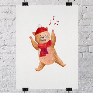 Sjungande katt julsångerska vinter jul barnkammare poster