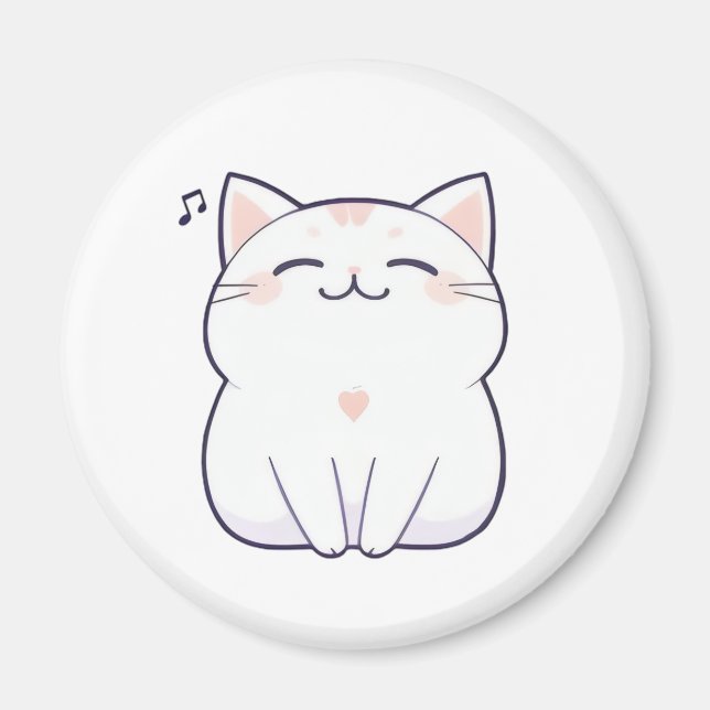 Sjungande katt med musiknot Kawaii-design Magnet (Framsidan)
