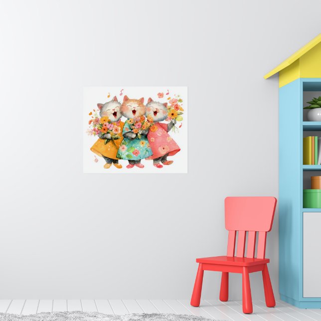 Sjungande katter som håller buketter poster (Barnkammare 1)