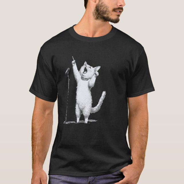 Sjungande kattmikrofonentusiast t shirt (Framsida)