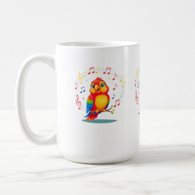 **Sjungande papegoja – Söt papegoja-sångillustrati Kaffemugg (Vänster)