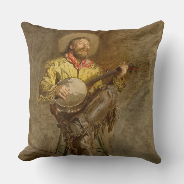 Sjungande spansk cowboy med banjo som spelar Trail Kudde (Framsida)