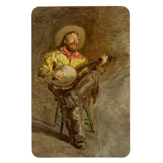 Sjungande spansk cowboy med banjo som spelar Trail Magnet (Vertikal)