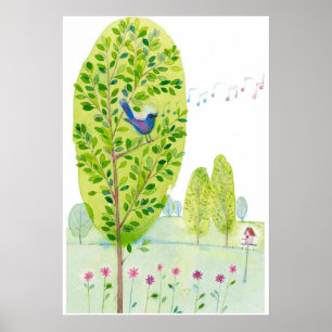sjungande vattenfärg för nyckfull fågel poster