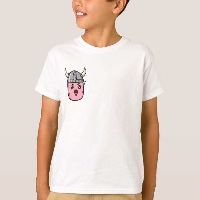 Sjungande Viking-karaktär med hornprydd hjälm för  T Shirt (Framsida)