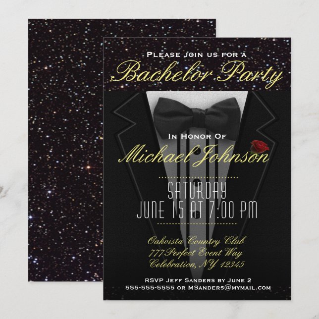 Sjungbachelorfest | Smokinginbjudan Inbjudningar (Fram/baksida)