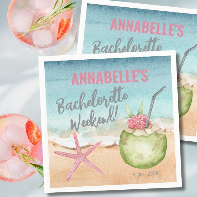Sjungbrudens flicksemesters beachdrink pappersservett (Beach Bachelorette Girls Weekend Cocktail Napkins)