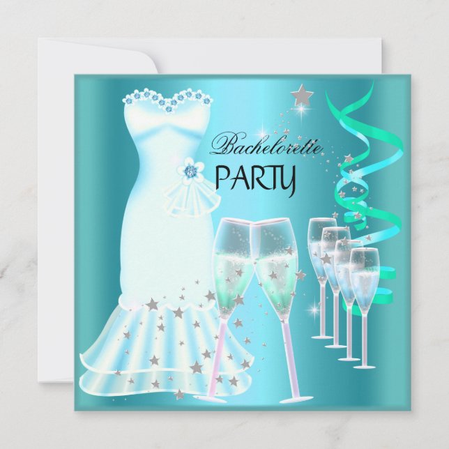Sjungbrudsklänning Tealblå klänning Champagne Inbjudningar (Framsida)