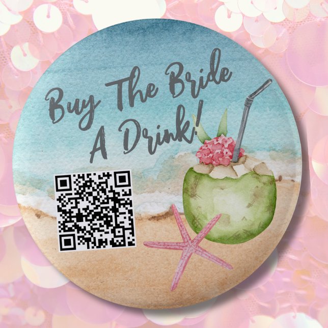 Sjungbrudskväll Bruden Köper En Drink Knapp (Beach Bachelorette Party Weekend button)