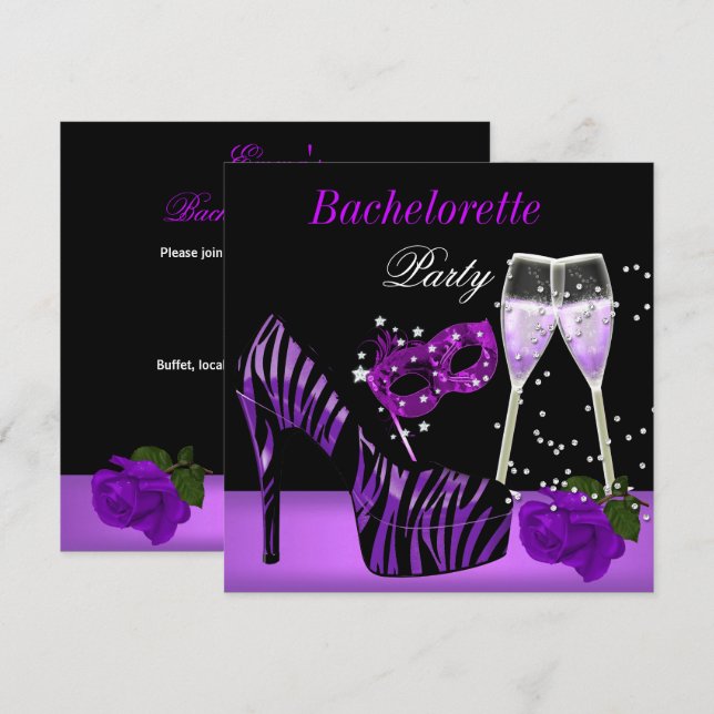 Sjungbrudskväll Lila mask Skor Champagne 2 Inbjudningar (Fram/baksida)