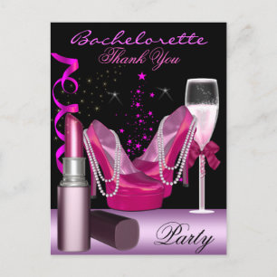 Sjungbrudspartaj Läppstift Rosa skor Champagne Inbjudan Vykort