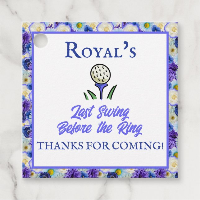 Sjungbrudsparty Bröllopsfest Golf Blå Blommig Gåvor Etiketter (Framsida)
