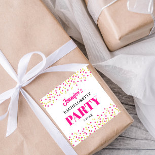 Sjungbrudsparty Glam Rosa Guldprickar Fyrkantigt Klistermärke