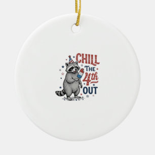 Sjunk den 4:e ut Raccoon Patriotisk skjortdesign ( Julgransprydnad Keramik