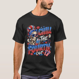Sjunk Fjärde Ut Skelett Patriotisk Tjej T Shirt