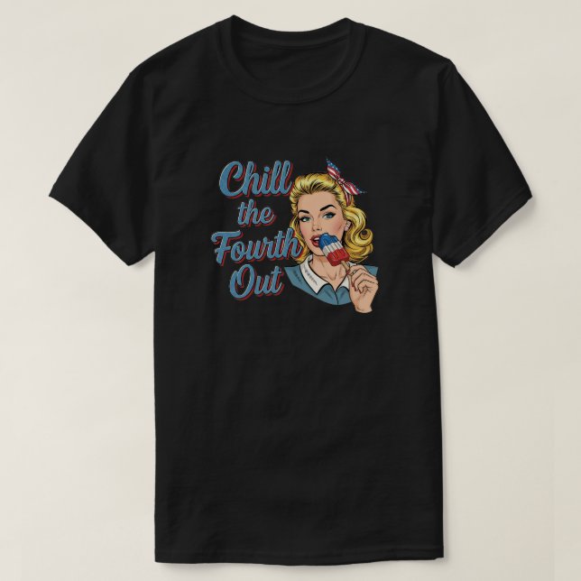 Sjunk in den fjärde juli | Retro Pop Art-firande T Shirt (Design framsida)