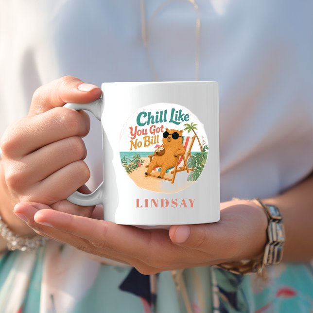 Sjunk in som du inte har någon räkning — Strandkap Kaffemugg (Chill Like You Got No Bill — Beach Capybara Coffee Mug)