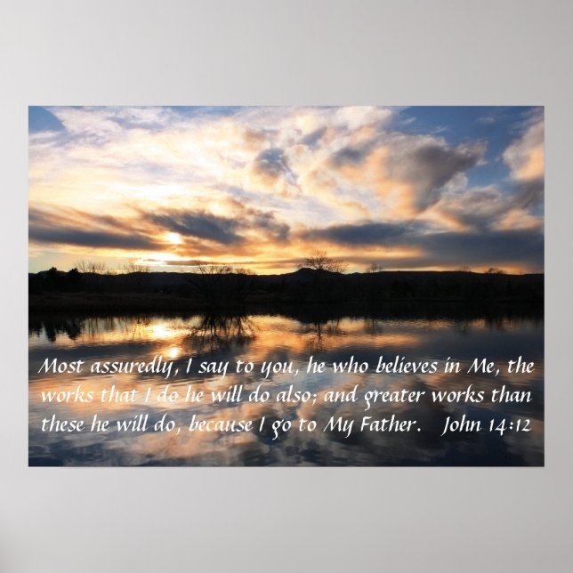 Sjunkande bibel versaluppmuntran John 14:12 Poster (Framsidan)