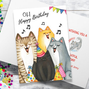 Sjunkande katters födelsedagskort - Cute Cat Choir Kort