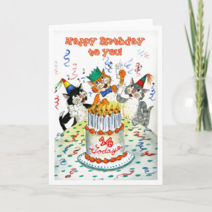 Sjunkande katters födelsedagskort för 14 år kort