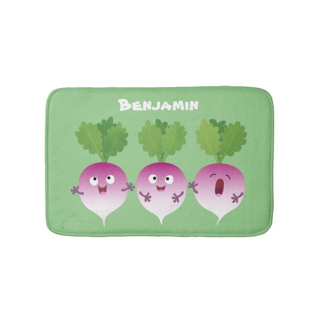 Sjunkande tecknad av grönsakstrio i Cute turnip Badrumsmatta (Framsidan)