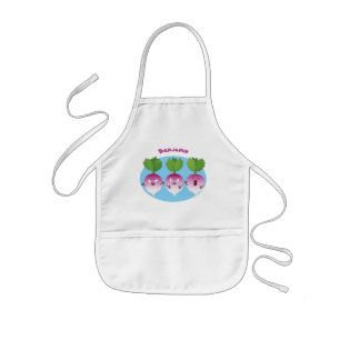 Sjunkande tecknad av grönsakstrio i Cute turnip Barnförkläde
